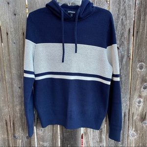 Express • white and navy hoodie sweater